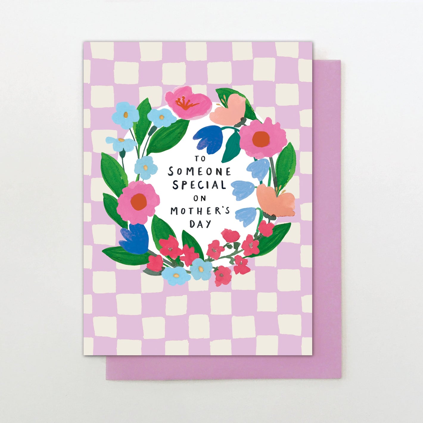 Lilac Check Flowers Card