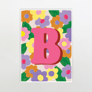 retro floral initial flat